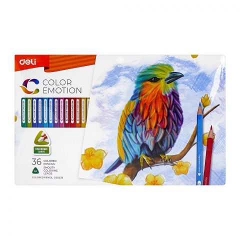 Deli Color Pencils, Smooth Coloring Leads, Ergonomic Shape, 36 Assorted Colors, For 3+ Children's, EC00235