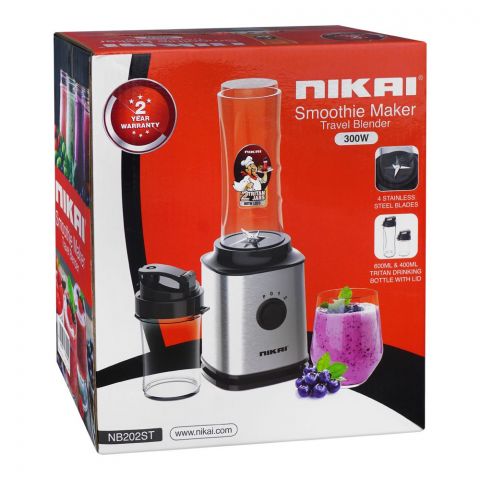 Nikai Smoothie Maker Travel Blender, 300W, 600ml & 400ml Tritan Bottle Capacity With Lid, NB-202ST