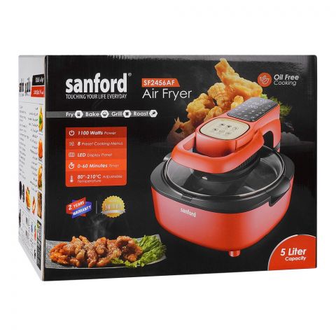 Sanford Digital Air Fryer, 1100W, 5L, 60min Timer, 8 Presets, Oil-Free Cooking, SF-2456AF