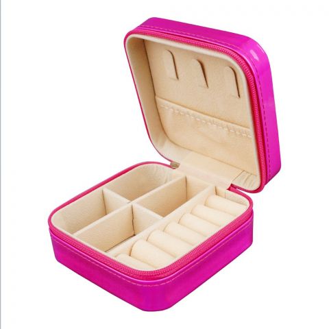 Inaaya Portable Mini Shiny Jewelry Storage Organizer Box For Rings, Earrings & Necklaces, Pink, 100586
