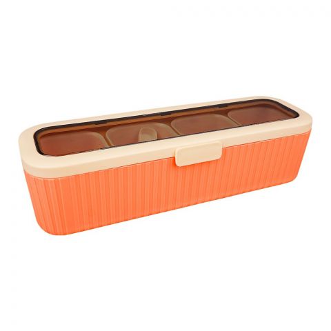 Inaaya Plastic 4 Portions Seasoning Box With Jars & Spoons, Kitchen Spice Master Set, Pink, 100652