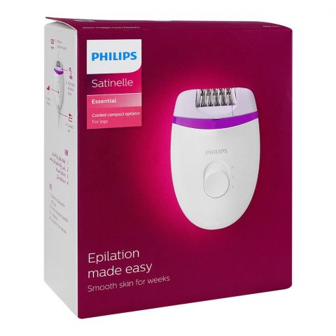 Philips Satinelle Essential Compact Epilator For Legs, White & Purple, BRE225/01