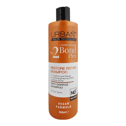 Urban Care No.2 Bond Plex + Honey Restore & Repair Shampoo, Sulphate Free, All Hair Types, Flawless Shine, Vegan, 350ml