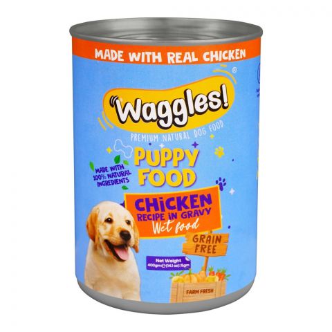 Waggles Puppy Food Chicken Recipe In Gravy Wet Food, Premium Natural Dog Food, 400g