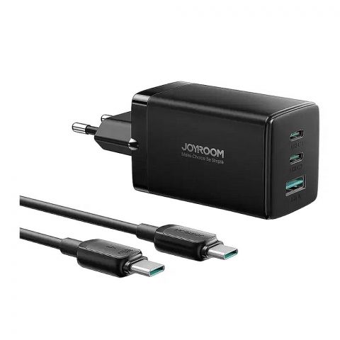 Joyroom 65W Gan Ultra Fast Charger Kit, 2C+1A, +100W, 1.2m Type-C To Type-C Cable, Black, JR-TCG01