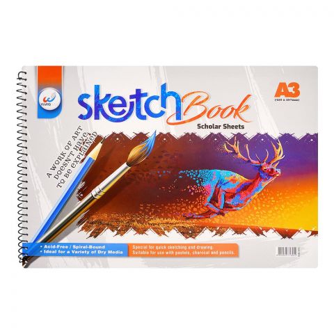 Sketch Book, A3 Size (420x297mm), Scholar Sheets, Acid Free, Spiral Bound, Ideal For A Varity Of Dry Media, 333-6113