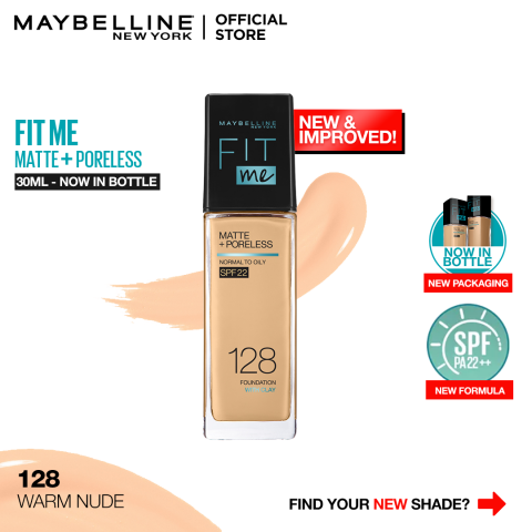 Maybelline New York New Fit Me Matte + Poreless Foundation, 128 Warm Nude, 30ml 