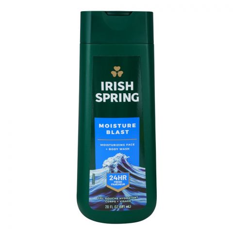 Irish Spring Moisture Blast Face + Body Wash, 24 Hours Fresh Fragrance, 591ml