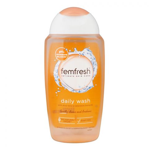 Femfresh Daily Wash With Aloe Vera & Calendula Extract, Soap-Free, 94% Natural Origin, 250ml