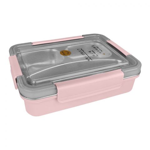Stainless Steel 3 Partitions Lunch Box, Pink