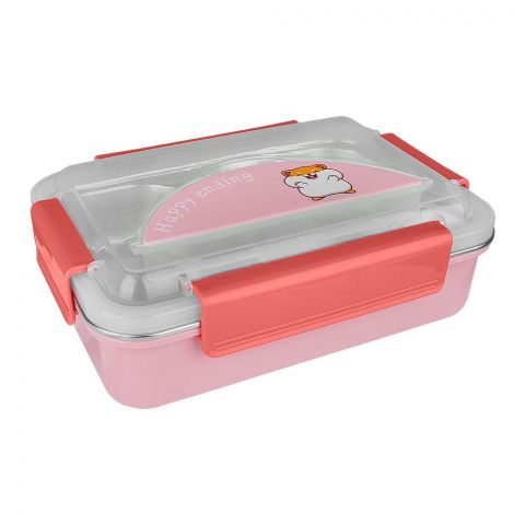 Happy Steel 2 Partitions Lunch Box, Pink