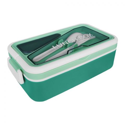 Wonderful Stainless Steel Lunch Box With Crockery & Cutlery, Green