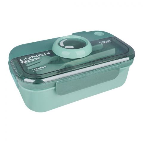 Camera Plastic Lunch Box With Crockery & Cutlery, 1100ml Capacity, Green