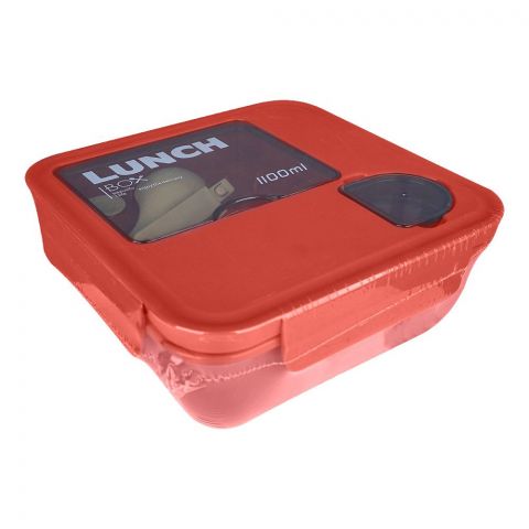 Plastic Lunch Box With Crockery & Cutlery, 1100ml Capacity, Red, 53002