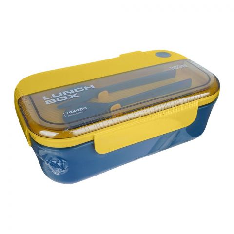 Plastic Lunch Box With Crockery & Cutlery, 1100ml Capacity, Blue, 0335