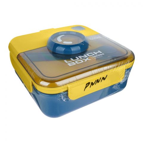 Plastic Lunch Box With Crockery & Cutlery, 1000ml Capacity, Blue