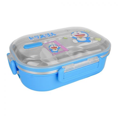 Stainless Steel 2 Partitions Lunch Box With Crockery & Cutlery, Doremon