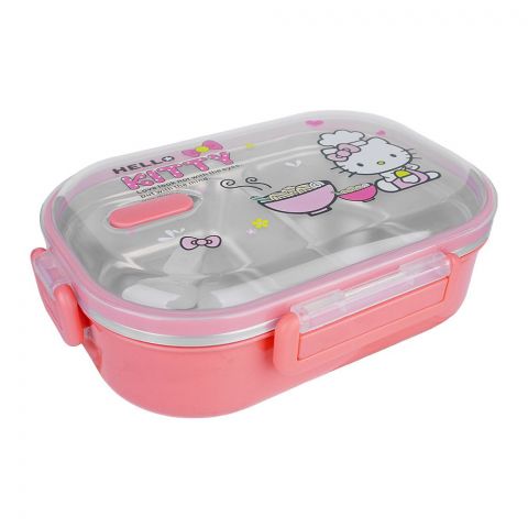 Stainless Steel 2 Partitions Lunch Box With Crockery & Cutlery, Hello Kitty