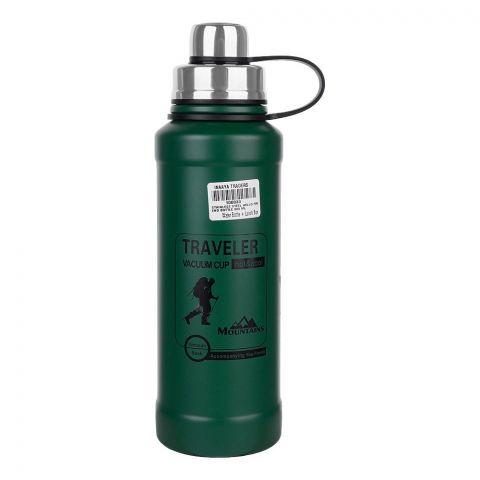 Insulated Stainless Steel Water Bottle, 800ml Capacity, Vacuum Cup Hot & Cool, Green