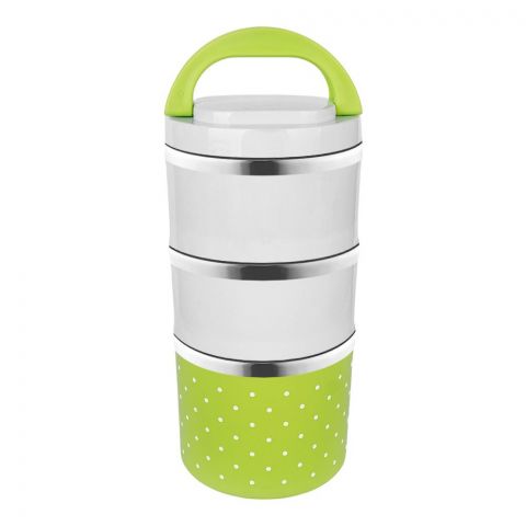 Stainless Steel Three Layers Lunch Box, Heat Preservation, 1230ml, 21cm (H) x 10.5cm (W) x 9.5cm (D), Green