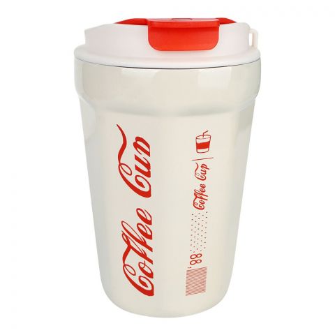 Stainless Steel Insulated Travel Mug With Portable Rope, 330ml, 13cm (H) x 8.5cm (W), Cream, Ideal For Tea, Water & Coffee