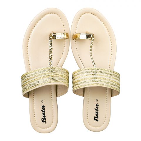 Bata Women's Embroidered Flat Slippers, Off White, 5611729