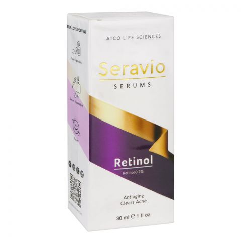 Seravio 0.2% Retinol Anti-Aging Serum,  Clears Acne, For All Skin Types, Improves Fine & Dynamic Lines, 30ml