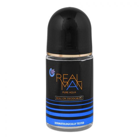 Real Man Pure Aqua Deodorant Roll On, 48 Hours Lasting, Dermatologist Tested, For Men's, 50ml