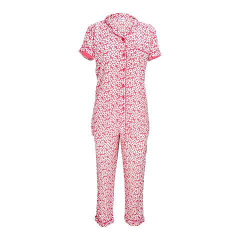 Basix Women's Half Sleeves Loungewear, 2-Piece Set, Pink & White, LW-632