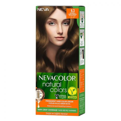 Neva Hair Color Kit, 100% Gray Coverage, Vegan, 50ml, 6.3 Nutshell