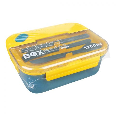 Plastic Lunch Box With Cutlery, 1250ml, Yellow, (1004) 0001001