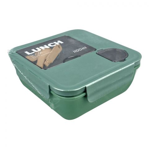 Plastic Lunch Box With Cutlery, 1100ml, Green, (1800) 0001003