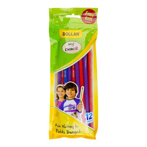 Dollar My Pencil With Eraser, Black Lead, Assorted Body Colors, 12-Pack, PH-456