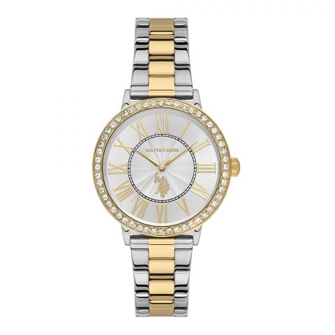 U.S. Polo Assn. Women's Metallic Chain Round Dial Analog Wrist Watch, Steel, USPA2047-04