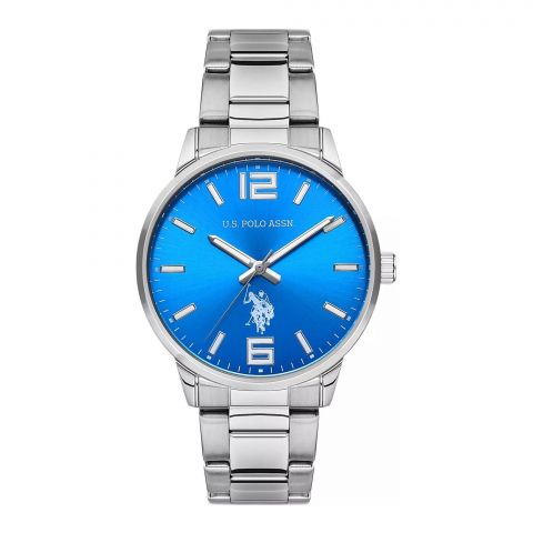 U.S. Polo Assn. Men's Metallic Chain Round Dial Analog Wrist Watch, Light Blue, USPA1051-05