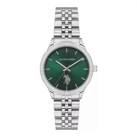 U.S. Polo Assn. Women's Metallic Chain Round Dial Analog Wrist Watch, Green, USPA2061-01