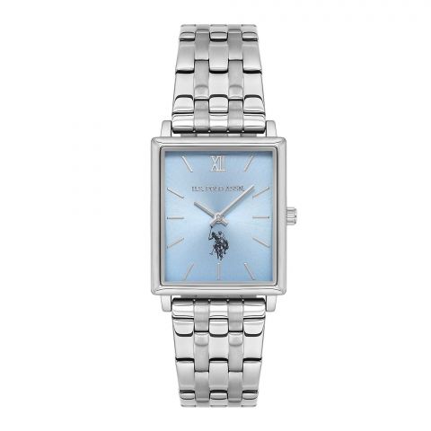 U.S. Polo Assn. Women's Metallic Chain Square Dial Analog Wrist Watch, Ice Blue, USPA2084-06