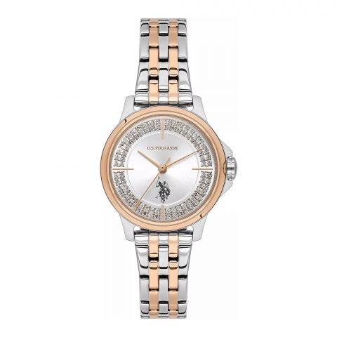 U.S. Polo Assn. Women's Metallic Chain Round Dial Analog Wrist Watch, Steel, USPA2081-03