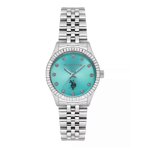 U.S. Polo Assn. Women's Metallic Chain Round Dial Analog Wrist Watch, Blue, USPA2086-02