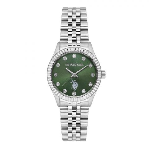 U.S. Polo Assn. Women's Metallic Chain Round Dial Analog Wrist Watch, Green, USPA2086-03