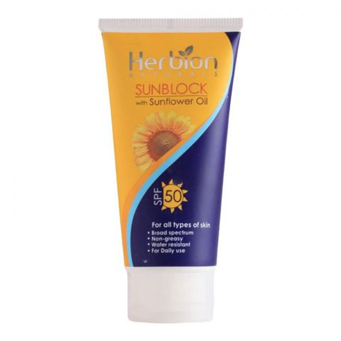 Herbion Naturals Sunblock With Sunflower Oil & Shea Butter, SPF-50, 100ml