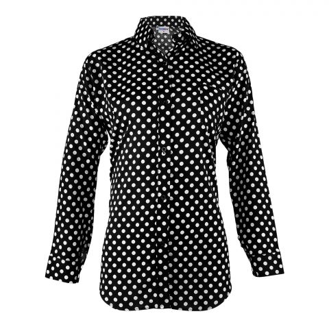 Basix Women's Polka Dots Western Shirt, Midnight Black, LWS-27