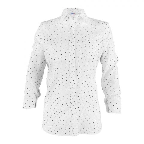 Basix Women's Polka Dots Western Shirt, Brilliant White With Black Miniature, LWS-28