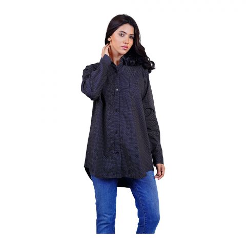 Basix Women's Galaxy Blended Cotton Western Shirt, Midnight Black, LWS-29