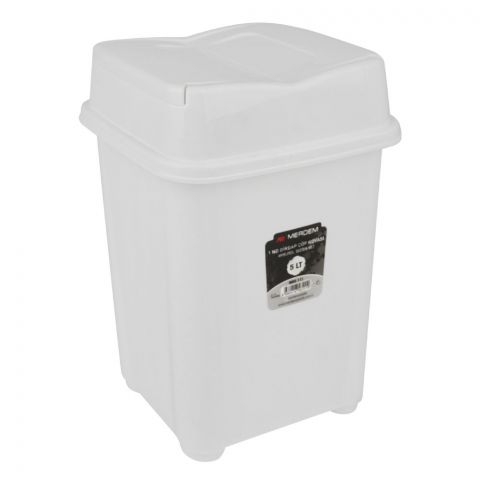 Merdem Whirl Plastic Dustbin, 5 Liter Capacity, White, MRD-111