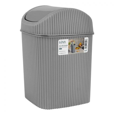 Lova Plastic Houseware Deco Plastic Dustbin, 2.5 Liters Capacity, Light Grey, 7.5x12.5x13cm, LV-320