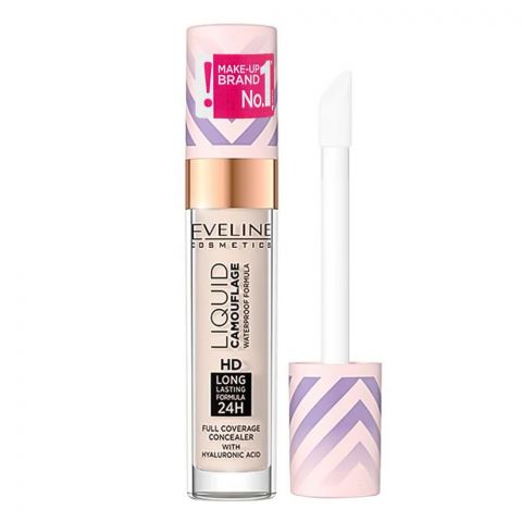 Eveline Liquid Camouflage Full Coverage Concealer, Waterproof, Long Lasting, 01 Light Porcelain