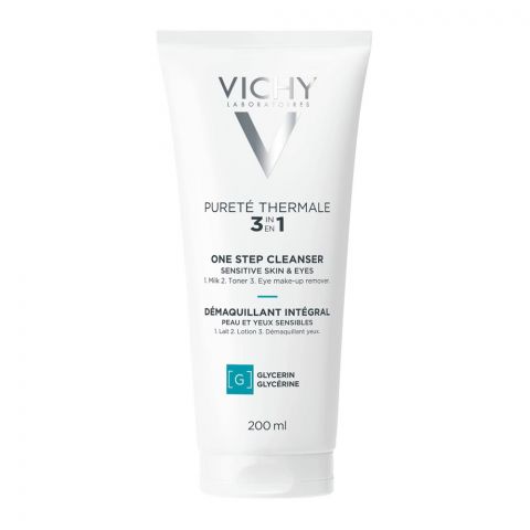 Vichy Purete Thermale 3-In-1 One Step Cleanser Cleansing Milk, Toner, Eye Makeup Remover, For Sensitive Skin, 200ml