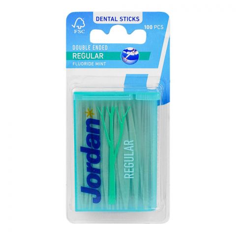 Jordan Regular Double Ended Fluoride Mint Dental Stick, 100-Pack