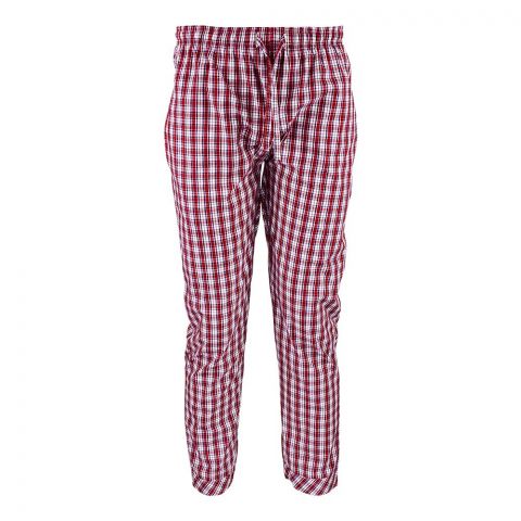 Basix Men's Cotton Checked Trouser, Burgundy, Black & White, MT-917